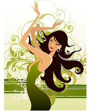 时尚女性人物与精美花纹矢量图-6