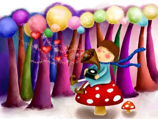 蘑菇上的小女孩卡通背景