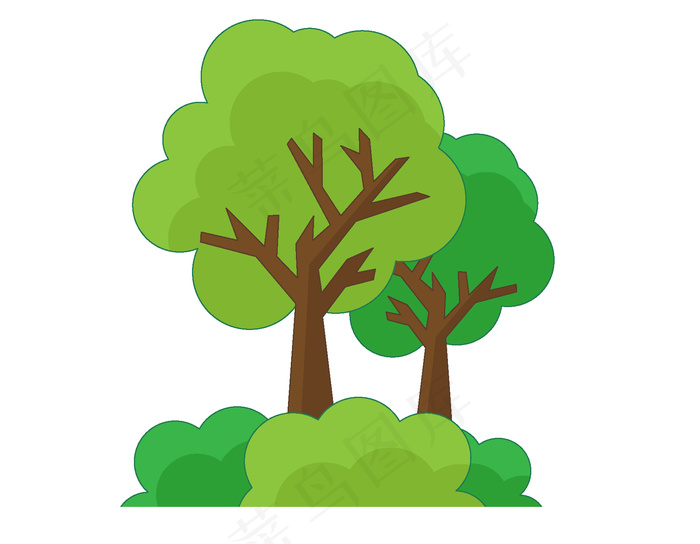 卡通手绘绿色树木矢量元素