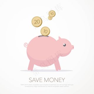 卡通小猪储蓄罐矢量素材.