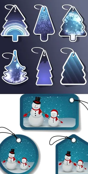 圣诞树雪人吊牌矢量图 AI