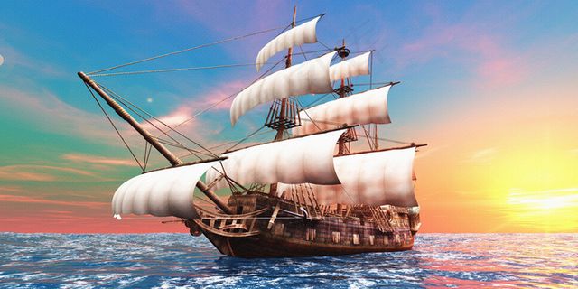 欧式唯美海面帆船夕阳天空风景无框三...