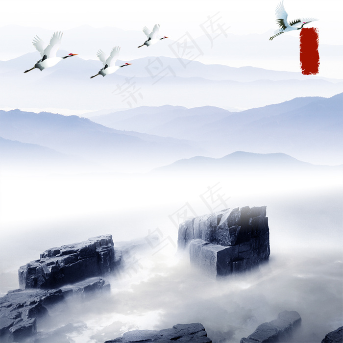 水墨复古文艺茶叶主图背景模版