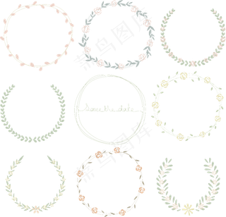 清新手绘花朵花圈