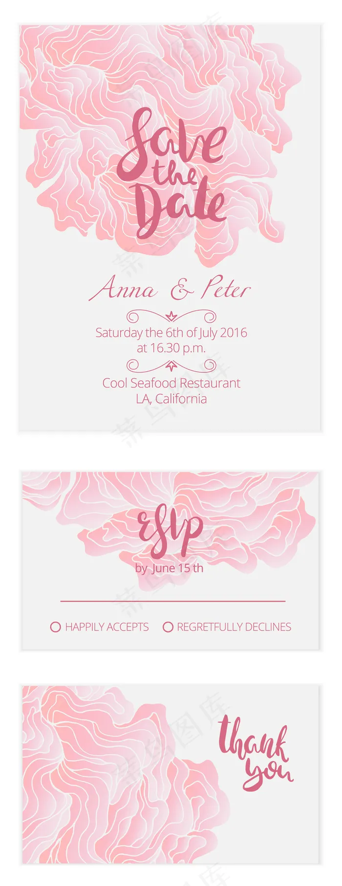 唯美粉红色花纹请柬贺卡矢量素材eps,ai矢量模版下载