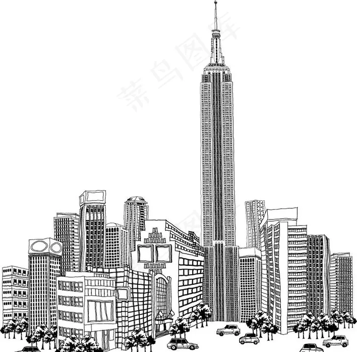 城市建筑线稿图图片ai矢量模版下载