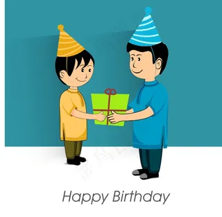 生日快乐-背景与帽控股的礼品盒 两...