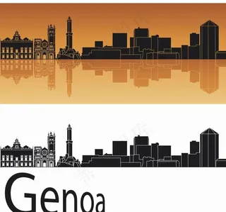 热那亚城市建筑剪影图片