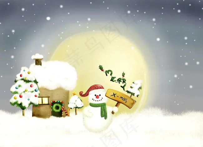 雪地里的雪人psd模版下载