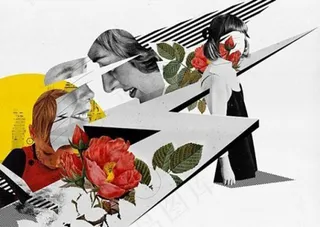 位图 拼贴 女人 男人 花朵 免费素材