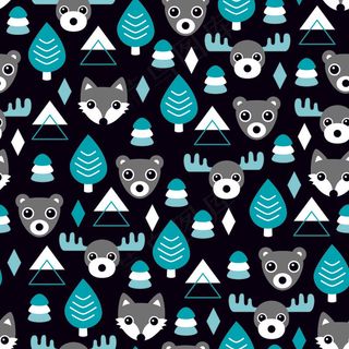 卡通可爱北欧童话梦幻儿童动物无缝平铺背景头像印刷矢量图片素材