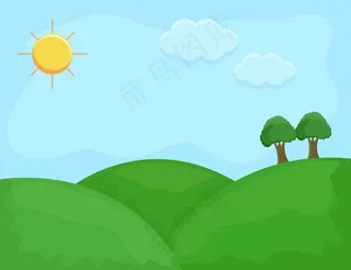 卡通背景-绿色花园、阳光明媚的一天