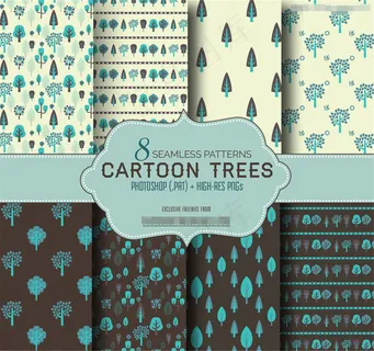 8款时尚的矢量树木背景PS图案