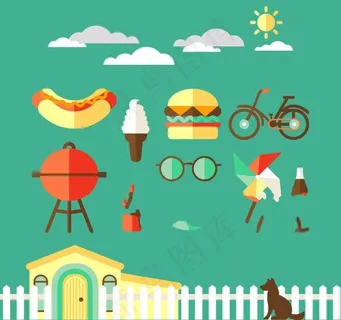 扁平化夏日元素矢量素材 扁平化夏日元素矢量素材