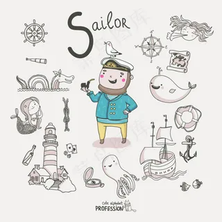 航海船长英文字母表矢量