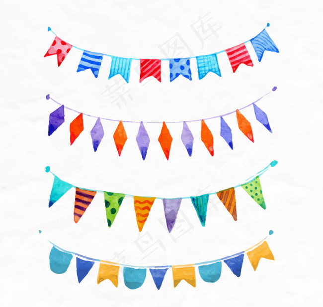 4款水彩节日拉旗矢量素材