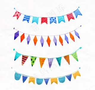 4款水彩节日拉旗矢量素材