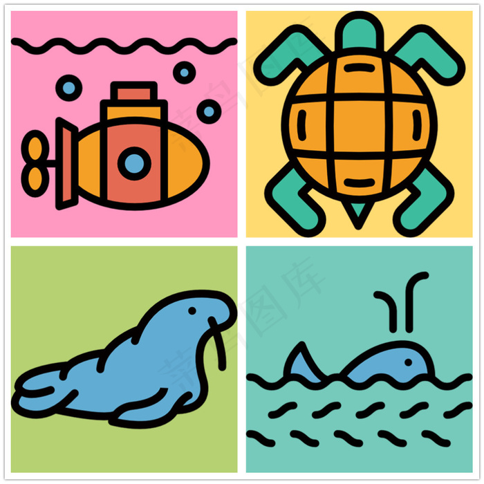 海洋生物icon图标eps,ai矢量模版下载