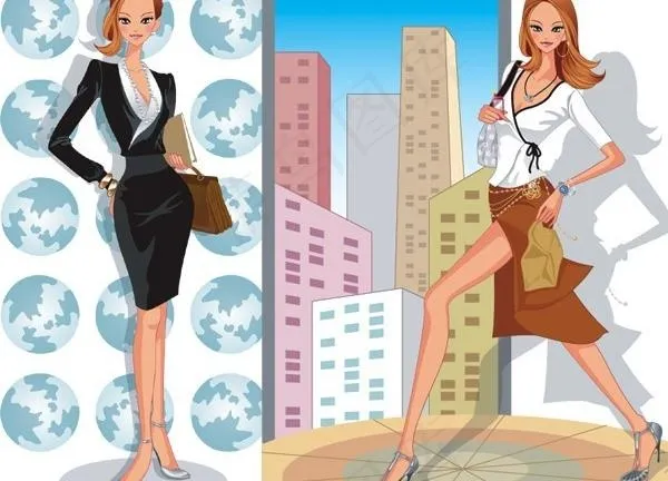 2时尚白领女性插画矢量素材