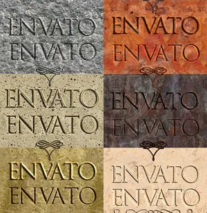 石材和金属纹理立体字和凹陷字PS样...