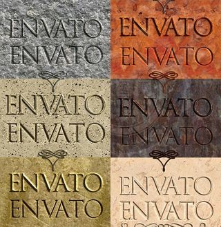 石材和金属纹理立体字和凹陷字PS样...