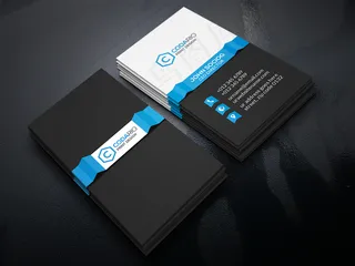 创意大气蓝黑色竖版名片设计