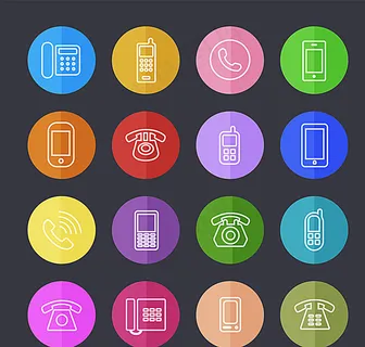 彩色圆形电话图标矢量图图片