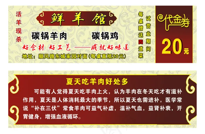 餐饮20元代金券psd模版下载