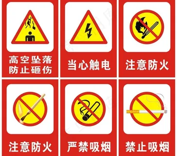 当心触电 注意防火 严禁吸烟 高空...