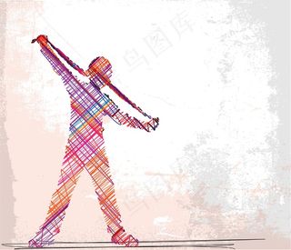 用长辫子矢量插画女孩摘要素描