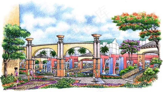 佛山怡景丽苑方案园林设计手绘图片素...