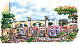 佛山怡景丽苑方案园林设计手绘图片素...