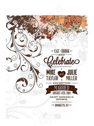 婚礼请柬背景图案模板矢量素材