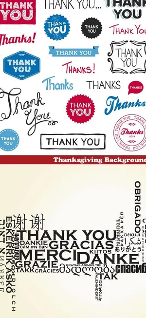 不同国家谢谢字体矢量素材