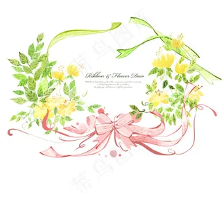 花卉植物边框与丝带