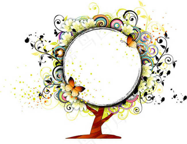 树形花卉矢量花纹素材