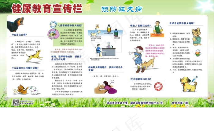 健康教育宣传栏 预防狂犬病(2100X1100)cdr矢量模版下载