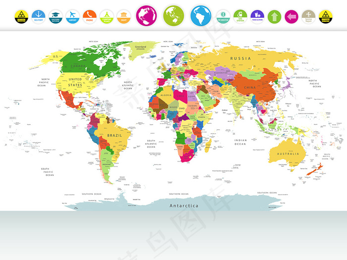 色彩艳丽世界地图矢量素材eps,ai矢量模版下载