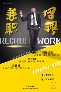 大气兼职招聘海报有代言人真人海报