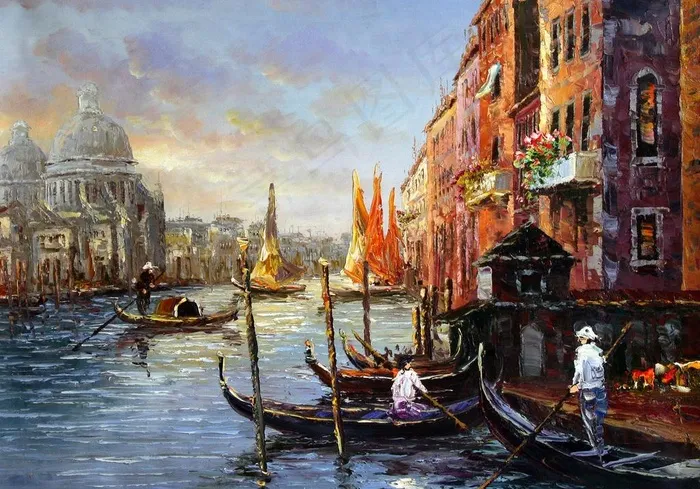 手绘欧式威尼斯油画风景图片