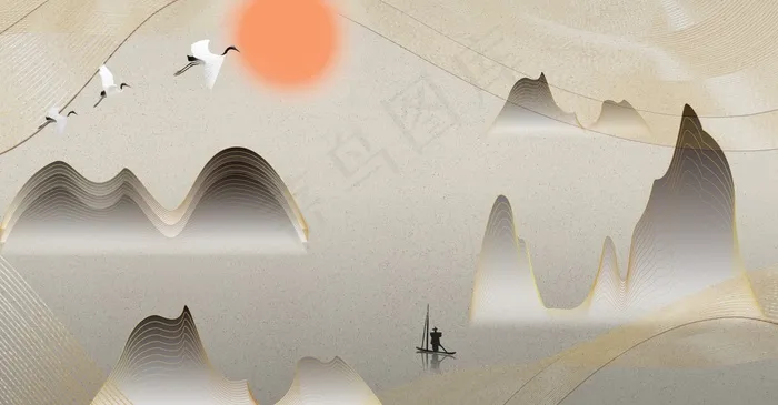 横版简约中国意境山水psd模版下载