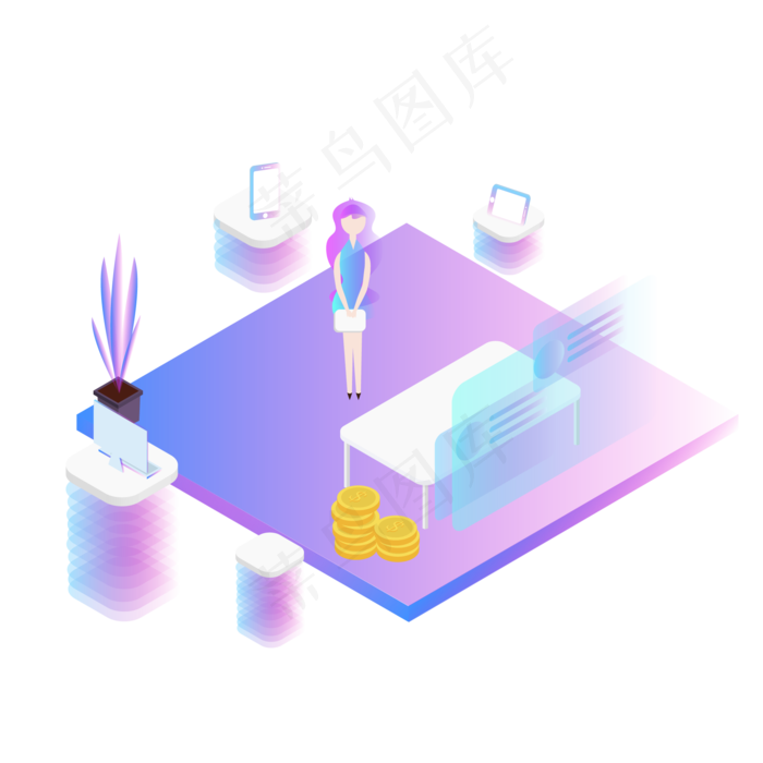 2.5D渐变商务办公场景矢量素材元素