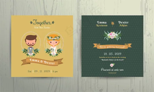 黄色背景新人贺卡图片