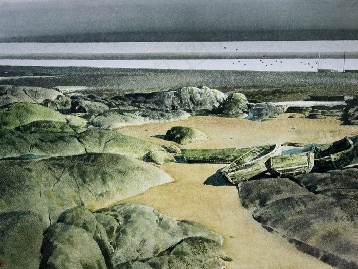 水彩画 海滩图片