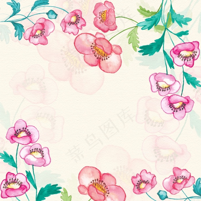 手绘植物花卉花环图案素材