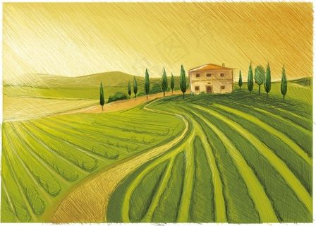 手绘田野