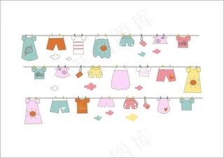 卡通手绘晾晒衣服