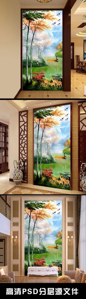 油画风景画时尚玄关过道背景墙