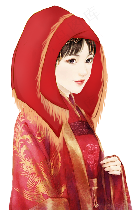 手绘中式婚礼结婚男女新娘子PNG免...