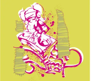 印花矢量图 人物 色彩 嫩绿色 紫...